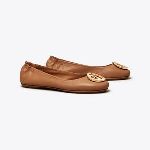 Tory Burch Minnie Travel Ballet Flats in Tan Patent Leather 7.5 US